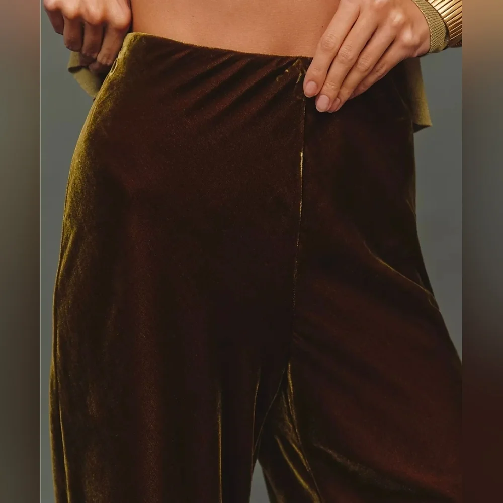 Anthropologie The Tilda Green Velvet Wide-Leg Pants - Picture 4 of 5